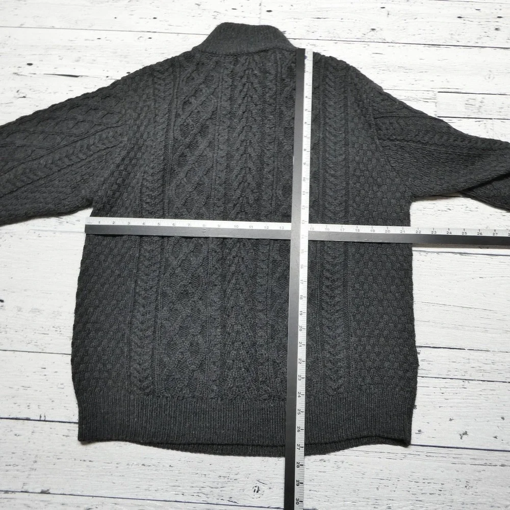 Aran Crafts Sweater Mens XL Gray Merino Wool Cable Knit 1/4 Zip Mock Neck Irish